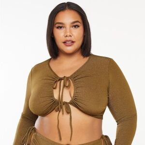NWT Savage X Fenty Sleep & Shine Crop Tee | Plus Size | Military Olive